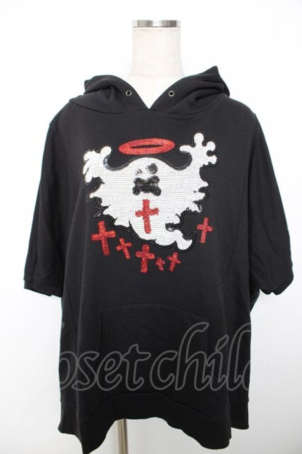 画像1: LISTEN FLAVOR / ゴースト半袖BIGプルパーカー M 黒 Y-25-12-04-059-PU-TO-SZ-ZY (1)