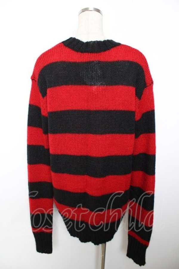 画像2: HELL CAT PUNKS / ボーダーニット  黒×赤 Y-25-12-04-060-PU-TO-SZ-ZI (2)