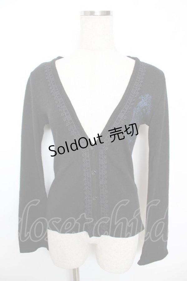 画像1: H jelly / クラウン×バラ刺繍レースアップカーディガン  黒 Y-25-12-04-062-HN-TO-SZ-ZS (1)