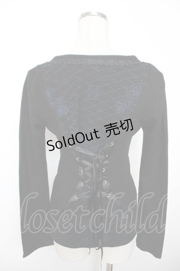 画像2: H jelly / クラウン×バラ刺繍レースアップカーディガン  黒 Y-25-12-04-062-HN-TO-SZ-ZS (2)