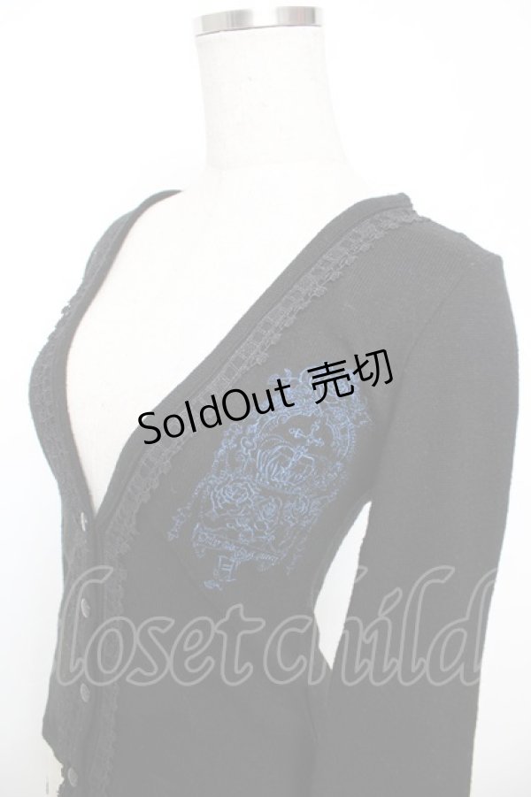 画像3: H jelly / クラウン×バラ刺繍レースアップカーディガン  黒 Y-25-12-04-062-HN-TO-SZ-ZS (3)