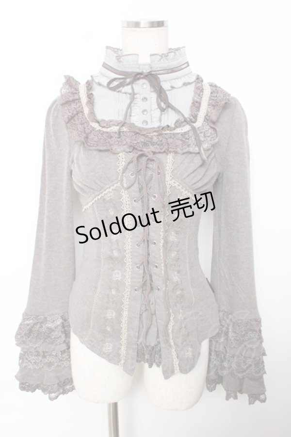 画像1: Ozz oneste / 薔薇刺繍レースアップレイヤードトップス  グレー Y-25-12-04-064-OO-TO-SZ-ZY (1)