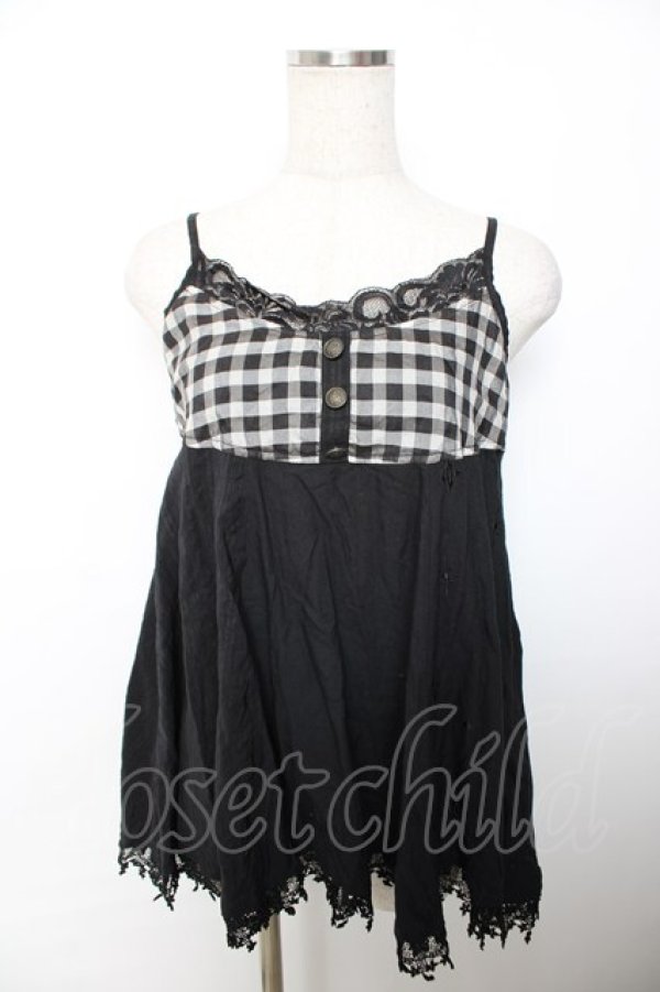 画像1: GRAMM / ギンガム切替チュニック  黒 Y-25-12-04-066-HN-OP-SZ-ZY (1)