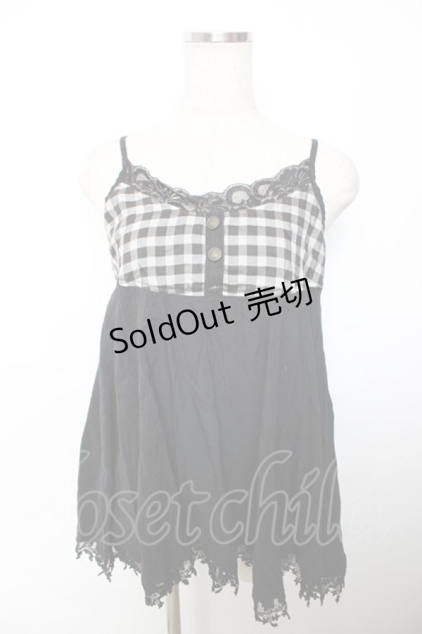 画像1: GRAMM / ギンガム切替チュニック  黒 Y-25-12-04-066-HN-OP-SZ-ZY (1)