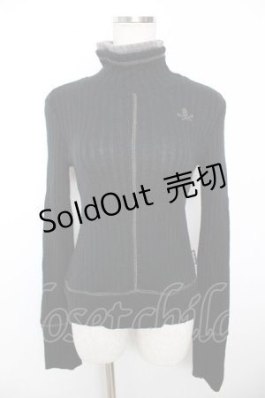 画像: Ozz Croce / 髑髏刺繍ハイネックニットトップス  黒×グレー Y-25-12-04-077-OO-TO-SZ-ZY