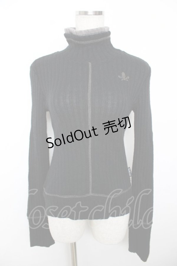 画像1: Ozz Croce / 髑髏刺繍ハイネックニットトップス  黒×グレー Y-25-12-04-077-OO-TO-SZ-ZY (1)