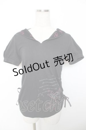 画像: h.Jelly HONEY / サイドギャザーフードカットソー  黒 Y-25-12-04-080-HN-TO-SZ-ZY