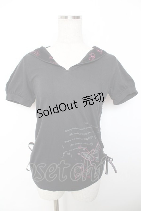 画像1: h.Jelly HONEY / サイドギャザーフードカットソー  黒 Y-25-12-04-080-HN-TO-SZ-ZY (1)