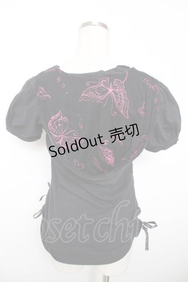 画像2: h.Jelly HONEY / サイドギャザーフードカットソー  黒 Y-25-12-04-080-HN-TO-SZ-ZY (2)