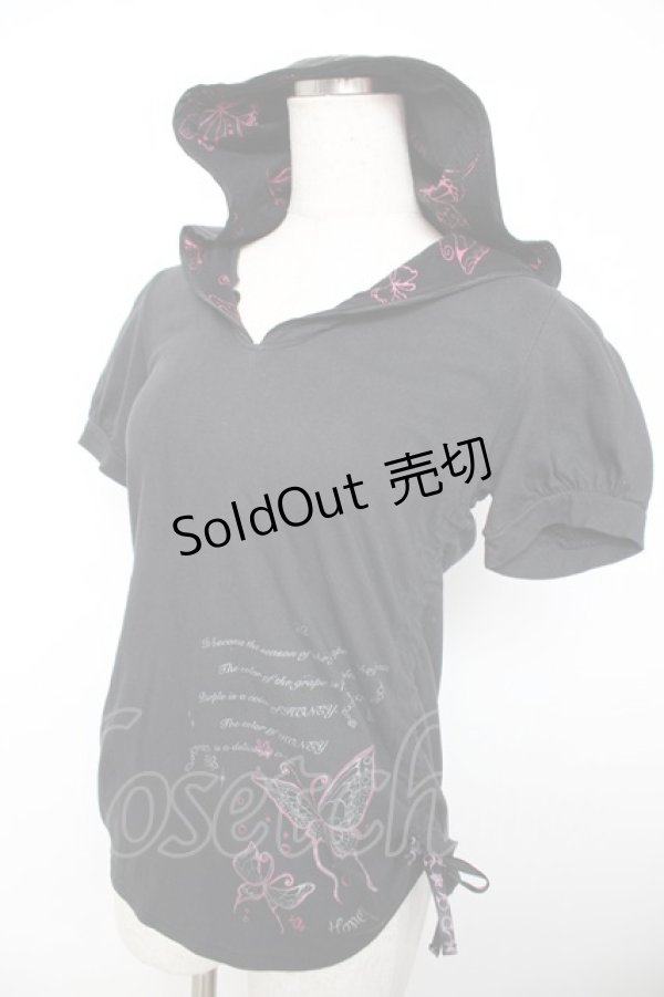 画像3: h.Jelly HONEY / サイドギャザーフードカットソー  黒 Y-25-12-04-080-HN-TO-SZ-ZY (3)