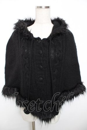 画像: PEACE NOW / ファーフード付ニットポンチョ M 黒 Y-25-12-04-083-PU-JA-SZ-ZS