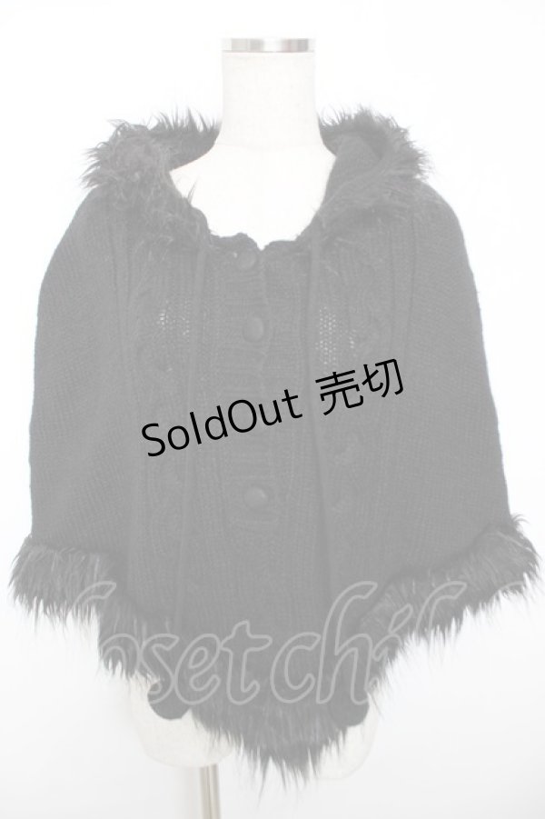 画像1: PEACE NOW / ファーフード付ニットポンチョ M 黒 Y-25-12-04-083-PU-JA-SZ-ZS (1)
