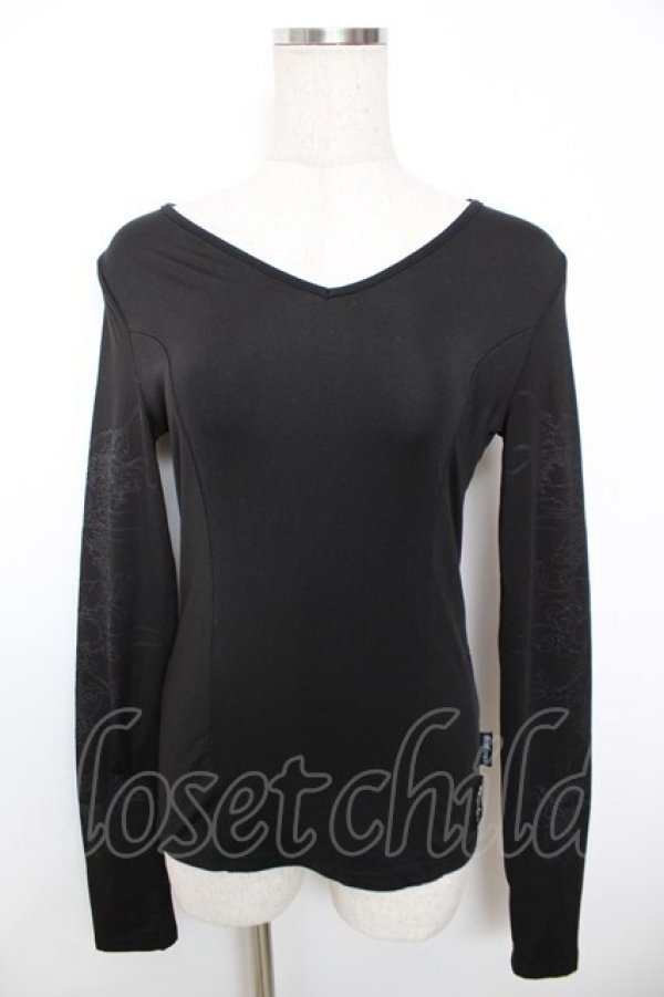 画像1: Ozz Croce / 龍プリントVネックトップス  黒 Y-25-12-04-085-OO-TO-SZ-OS (1)