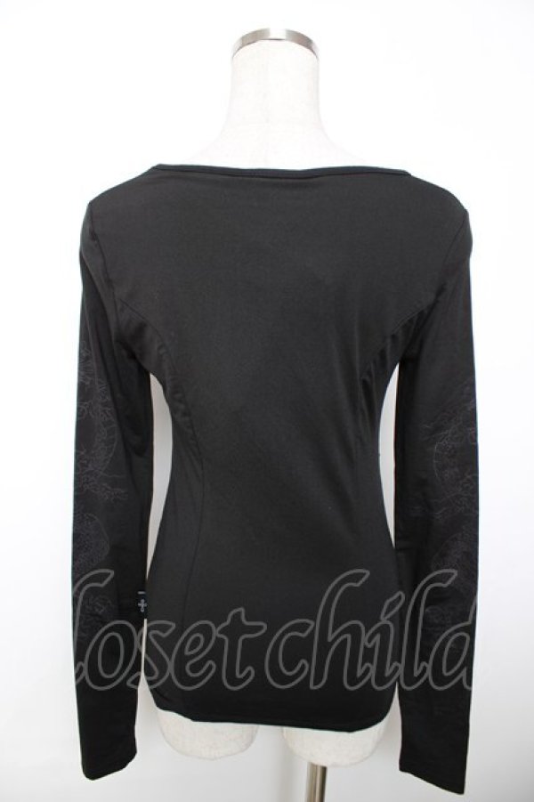 画像2: Ozz Croce / 龍プリントVネックトップス  黒 Y-25-12-04-085-OO-TO-SZ-OS (2)