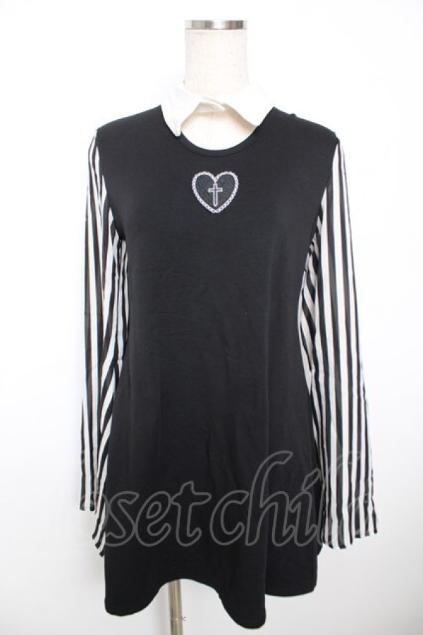 HELL CAT PUNKS / ストライプ袖カットワンピース F 黒 Y-25-12-04-089