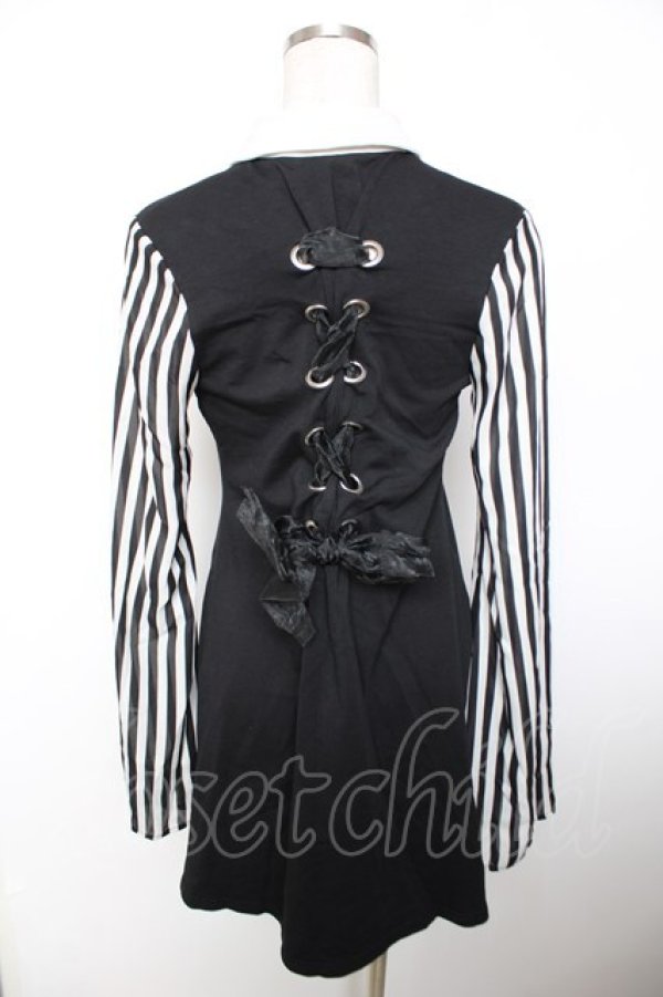 画像2: HELL CAT PUNKS / ストライプ袖カットワンピース F 黒 Y-25-12-04-089-PU-OP-SZ-ZY (2)