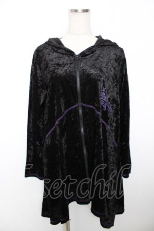 画像: ALGONQUINS / ロゴptベロアネコミミ変形パーカー F 黒×紫 Y-25-12-04-090-AL-TO-SZ-ZS