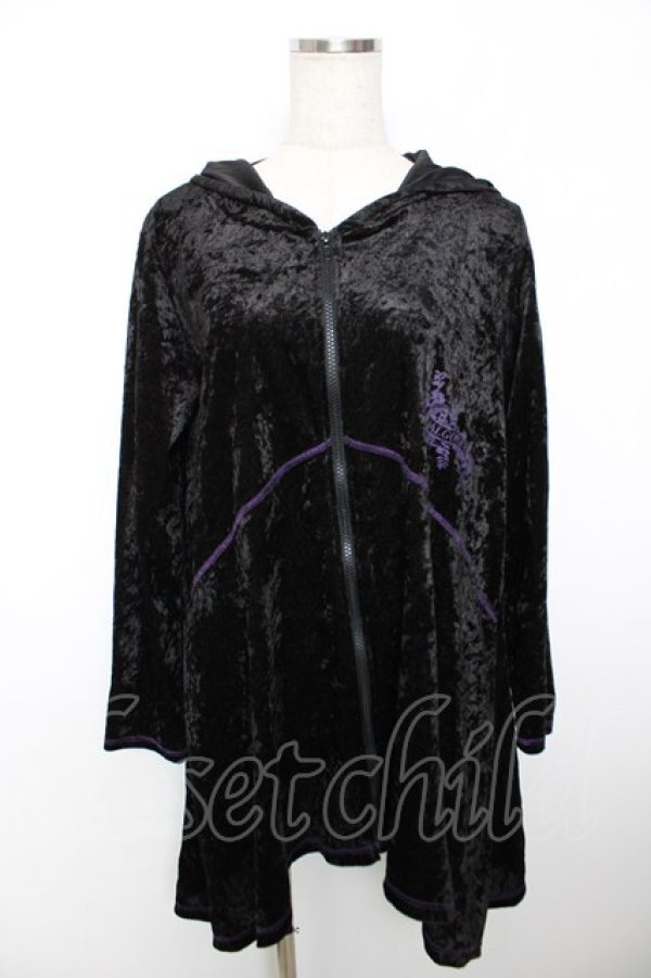 画像1: ALGONQUINS / ロゴptベロアネコミミ変形パーカー F 黒×紫 Y-25-12-04-090-AL-TO-SZ-ZS (1)