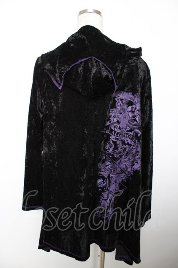 画像2: ALGONQUINS / ロゴptベロアネコミミ変形パーカー F 黒×紫 Y-25-12-04-090-AL-TO-SZ-ZS (2)