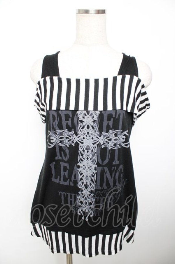 画像1: GHOST of HARLEM / オフショルボーダー切替トップス F 黒 Y-25-12-04-092-GL-TO-SZ-ZY (1)