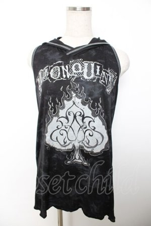 画像: ALGONQUINS / プリント入りフードノースリーブトップス F 黒 Y-25-12-04-097-AL-TO-SZ-ZY