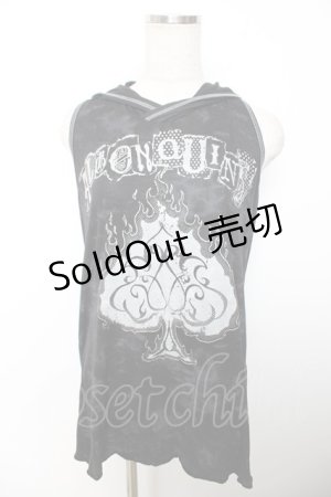 画像: ALGONQUINS / プリント入りフードノースリーブトップス F 黒 Y-25-12-04-097-AL-TO-SZ-ZI