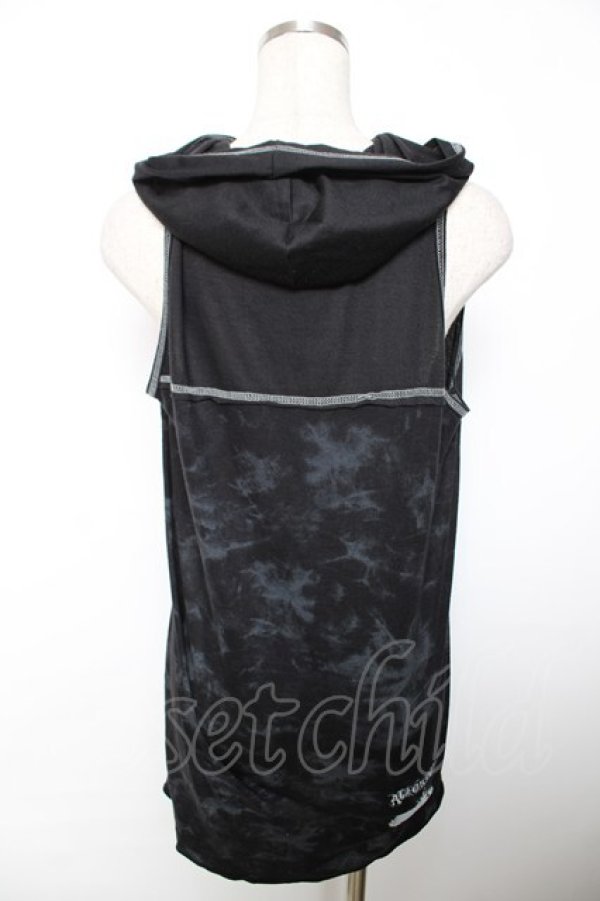 画像2: ALGONQUINS / プリント入りフードノースリーブトップス F 黒 Y-25-12-04-097-AL-TO-SZ-ZY (2)