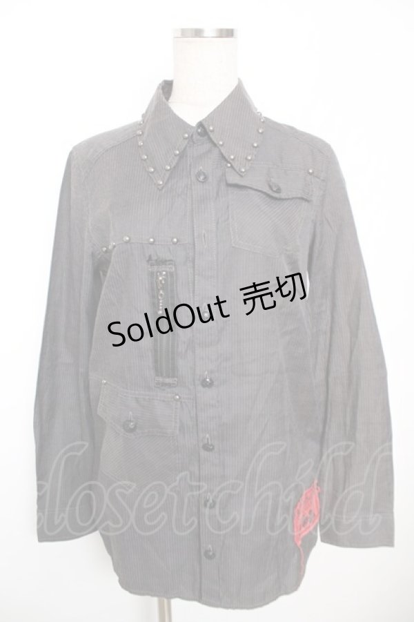 画像1: ALGONQUINS / ストライプタイ付きブラウス F グレー Y-25-12-04-108-AL-BL-SZ-ZY (1)