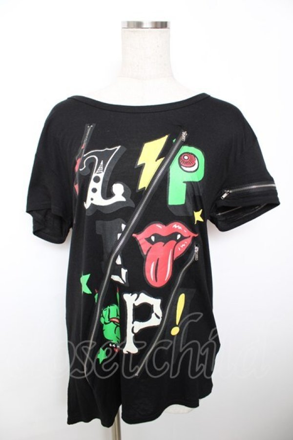 画像1: LISTEN FLAVOR / ZIPデザインTシャツ  黒 Y-25-12-04-111-PU-TO-SZ-ZY (1)