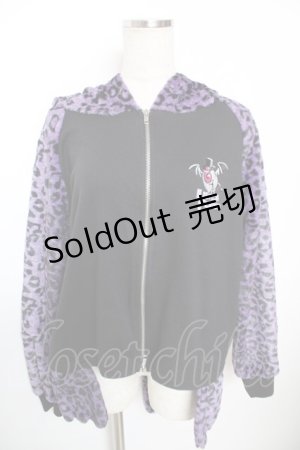 画像: LISTEN FLAVOR / 耳付きヒョウ柄ファーパーカー M 黒×紫 Y-25-12-04-114-PU-TO-SZ-ZY