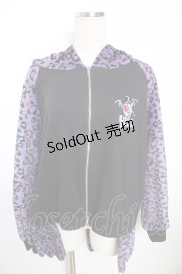 画像1: LISTEN FLAVOR / 耳付きヒョウ柄ファーパーカー M 黒×紫 Y-25-12-04-114-PU-TO-SZ-ZY (1)