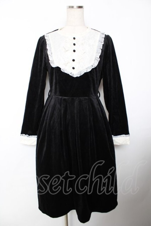 画像1: axes femme / ヨーク切替ベロアワンピース F 黒 Y-25-12-04-125-AX-OP-SZ-ZY (1)