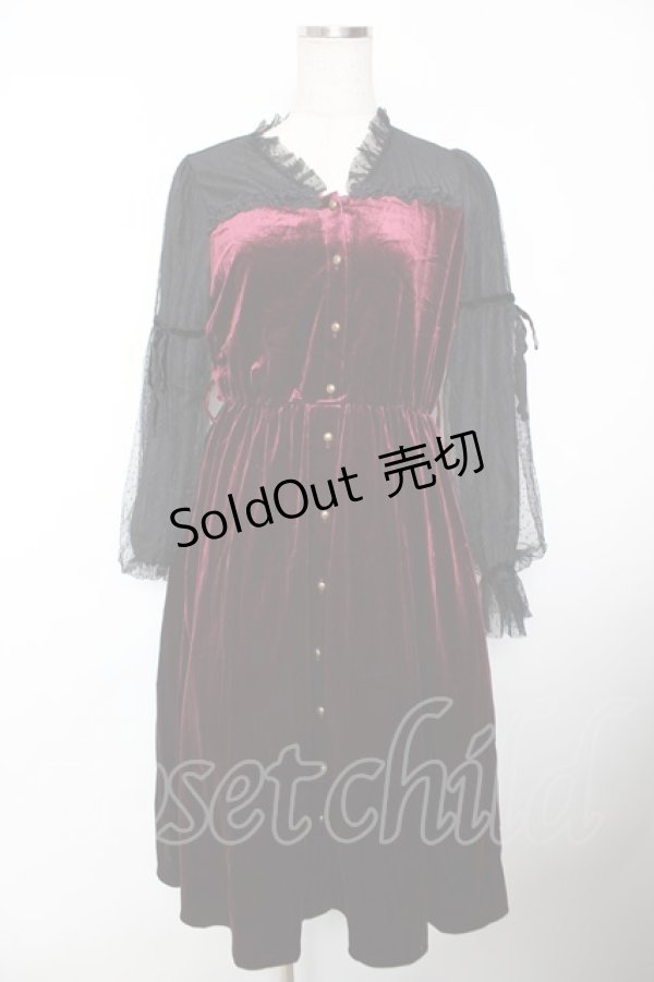 画像1: axes femme / クラッシックベロアワンピース M ワイン Y-25-12-04-127-AX-OP-SZ-ZI (1)