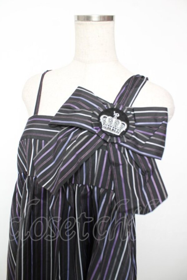 PUTUMAYO / ストライプジャンパースカート 黒×紫 Y-25-12-04-133-PT-OP