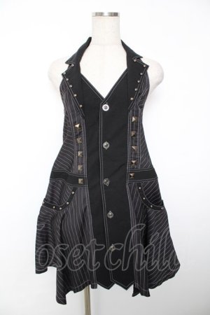 画像: ALGONQUINS / ストライプ衿ホルタージャンパースカート M 黒 Y-25-12-04-134-AL-OP-SZ-ZY