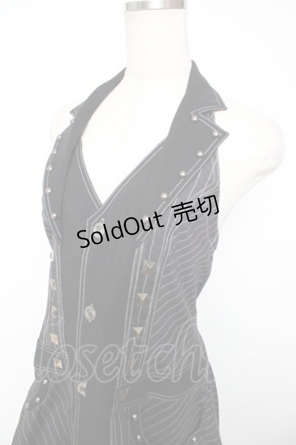 画像3: ALGONQUINS / ストライプ衿ホルタージャンパースカート M 黒 Y-25-12-04-134-AL-OP-SZ-ZI (3)