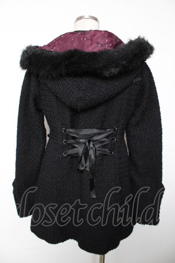 画像2: h.Jelly HONEY / リボン×蝶ファーフードコート  黒 Y-25-12-04-135-HN-CO-SZ-ZY (2)