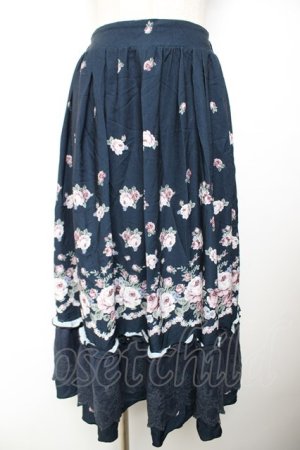 画像: axes femme / パネル花柄フレアスカート M 紺 Y-25-12-04-148-AX-SK-SZ-ZI