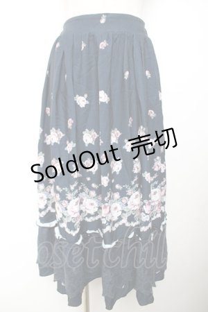画像: axes femme / パネル花柄フレアスカート M 紺 Y-25-12-04-148-AX-SK-SZ-ZI
