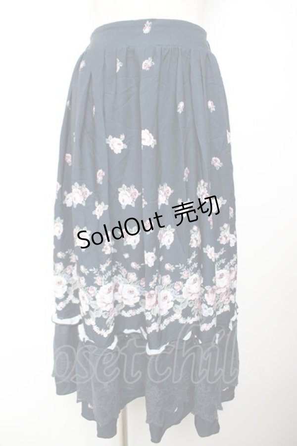 画像1: axes femme / パネル花柄フレアスカート M 紺 Y-25-12-04-148-AX-SK-SZ-ZI (1)