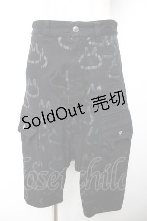 画像: MINT NeKO / プリント総柄ハーフパンツ  黒 Y-25-12-04-158-HN-PA-SZ-ZY