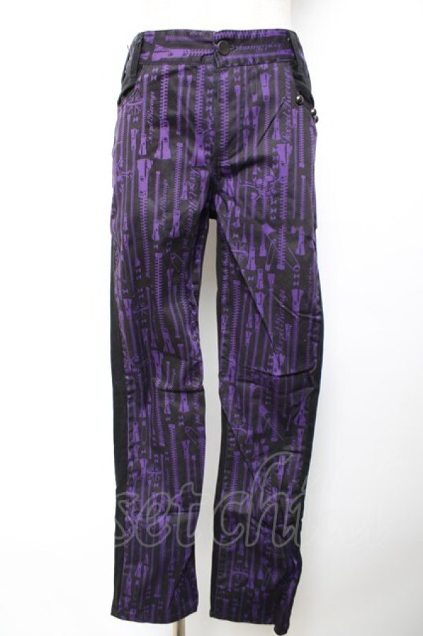画像1: SEX POT ReVeNGe / ZIPプリントスキニーパンツ M 黒×紫 Y-25-12-04-162-SP-PA-SZ-ZY (1)