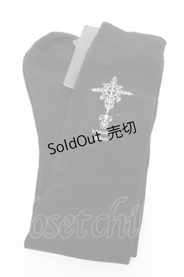 画像1: HN+nois / クロスptニーハイソックス  黒 Y-25-12-04-025-HN-ZA-SZ-ZY (1)