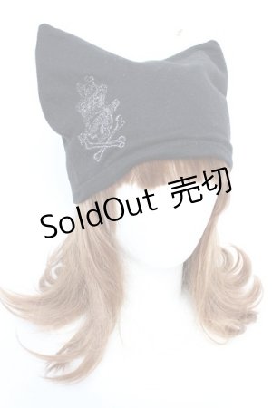 画像: ALGONQUINS / 刺繍入りネコ耳帽子  黒 Y-25-12-04-027-AL-AC-SZ-ZY