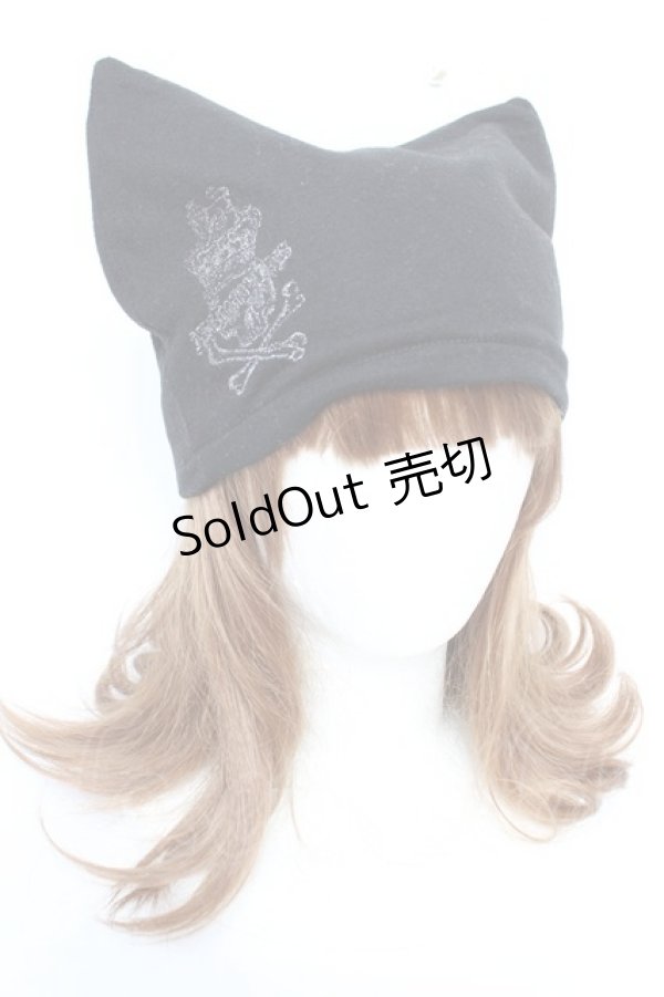 画像1: ALGONQUINS / 刺繍入りネコ耳帽子  黒 Y-25-12-04-027-AL-AC-SZ-ZY (1)