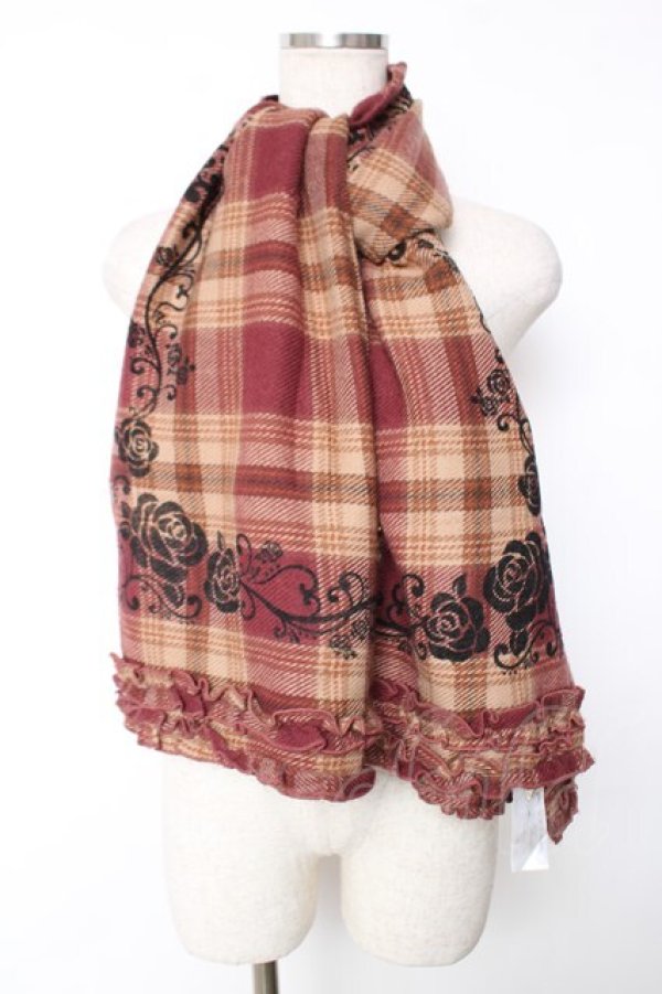 画像1: axes femme / チェックフロッキーストール  ブラウン Y-25-12-04-030-AX-ZA-SZ-ZY (1)