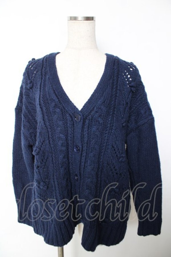 画像1: Franche Lippee / ケーブル編みニットカーディガン M 紺 Y-25-12-05-056-LO-TO-SZ-ZY (1)