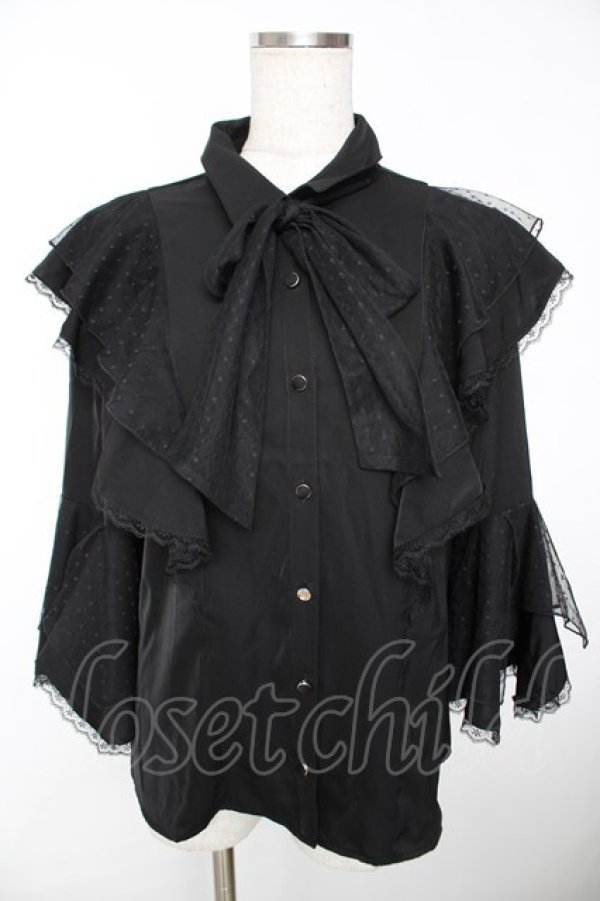 画像1: axes femme / ドットチュールリボン姫袖ブラウス F 黒 Y-25-12-05-063-AX-BL-SZ-ZS (1)