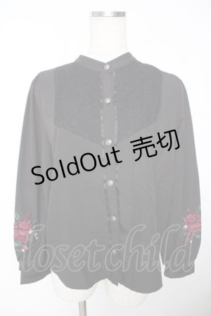 画像: axes femme / 袖刺繍×ヨークレースブラウス F 黒 Y-25-12-05-064-AX-BL-SZ-ZS