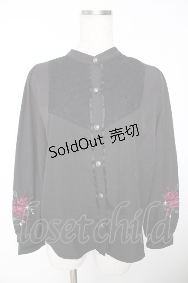 画像1: axes femme / 袖刺繍×ヨークレースブラウス F 黒 Y-25-12-05-064-AX-BL-SZ-ZS (1)